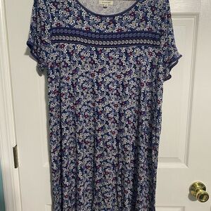 Max Studio Navy Blue Floral Midi Dress Size 1XL